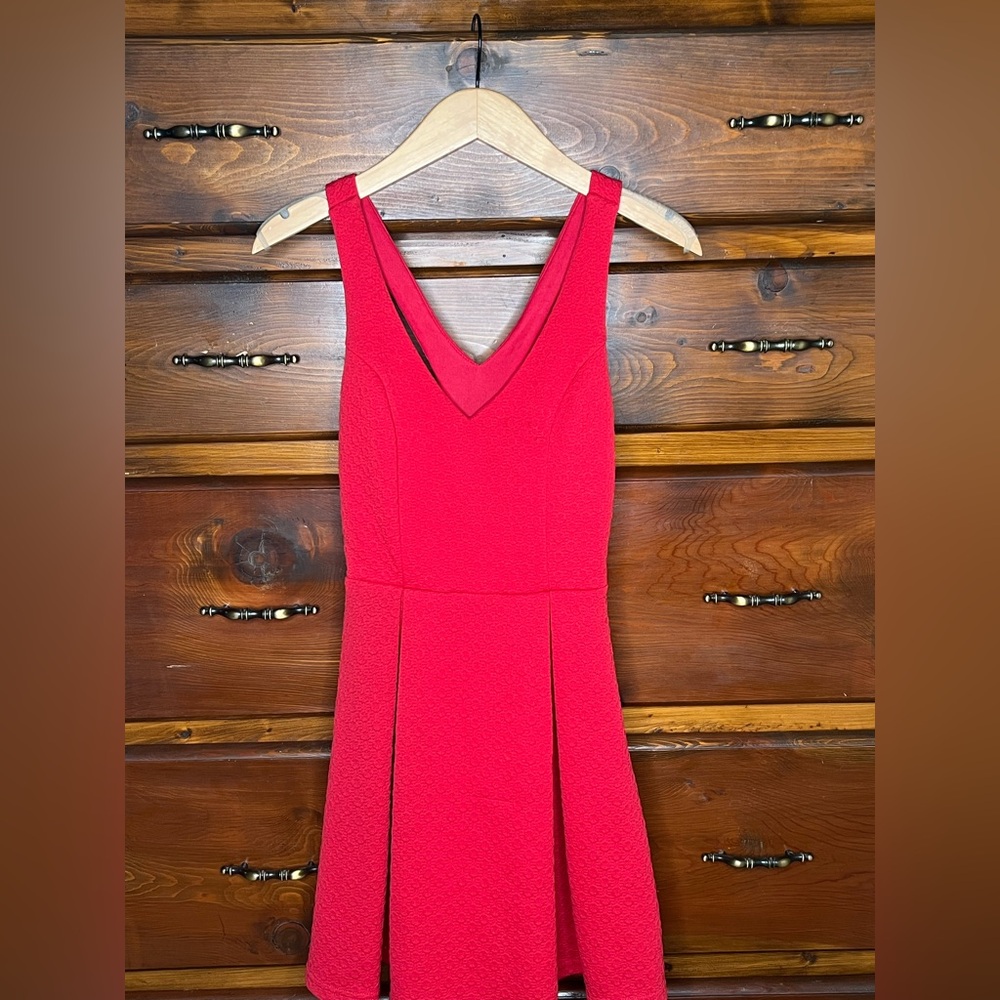 Aina Be Red Pleated A-line Cocktail Mini Dress